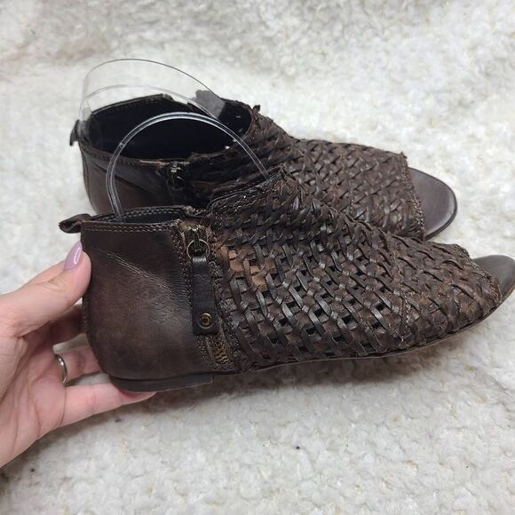 Sundance Asheville Woven Leather Boho Peep-toe Booties sz 38 - Picture 2 of 8